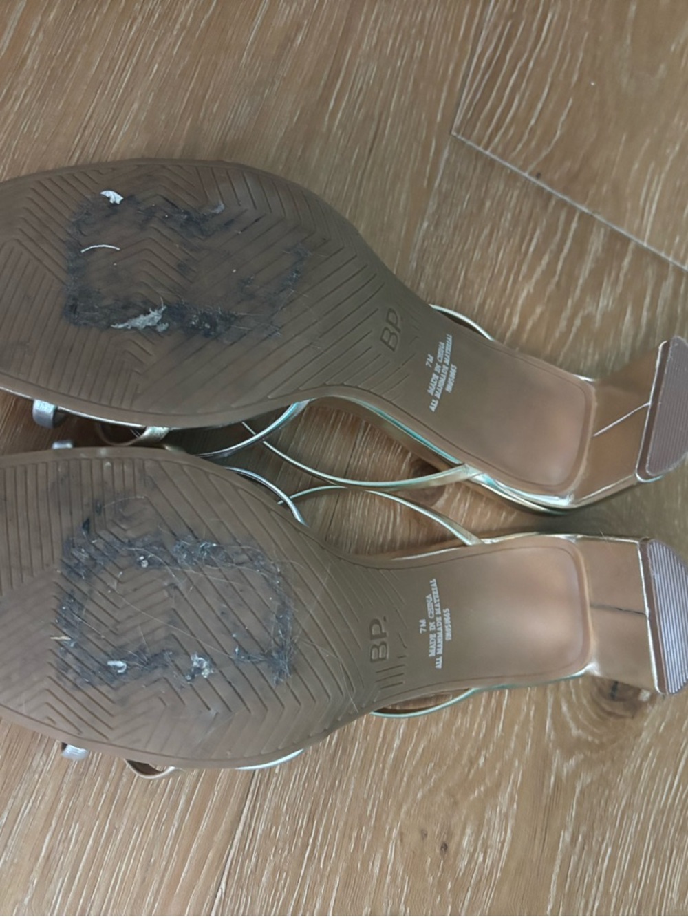 bp Metallic Gold Strappy Heeled Sandals with Teal Insole - Picture 6 of 7